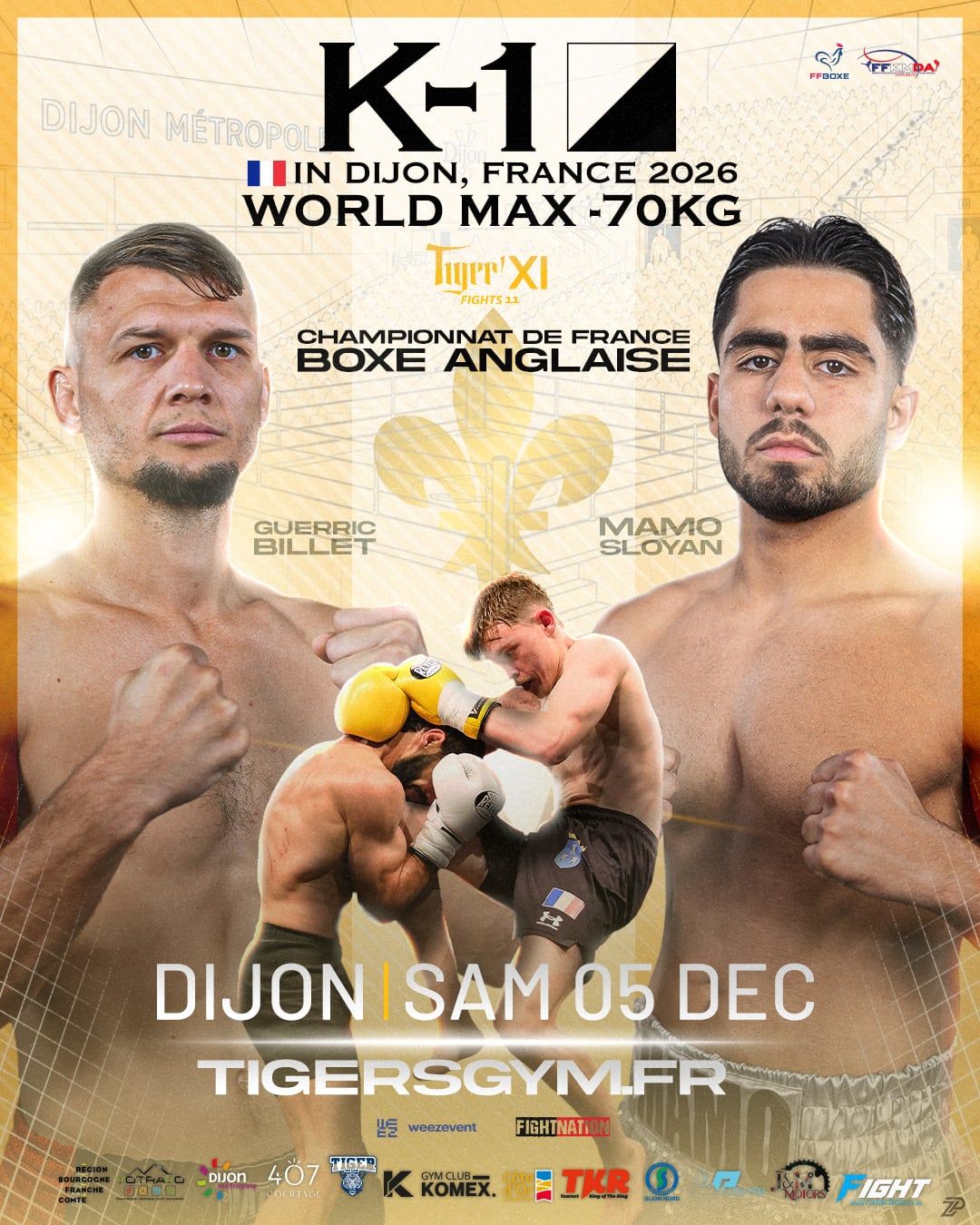 Affiche officielle du Tiger’s Fights #11 : K-1 World Max -70 kg à Dijon le samedi 5 décembre
