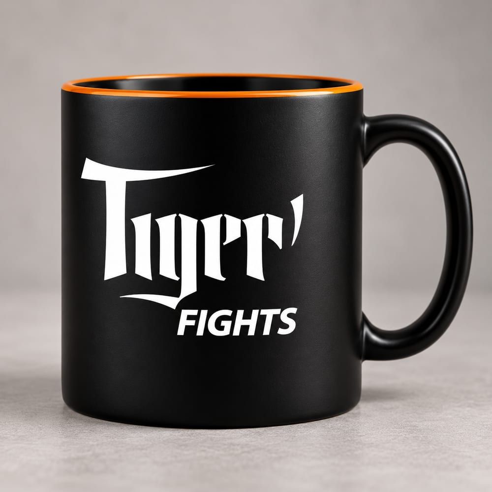 Mug noir Tiger’s Fights à intérieur orange